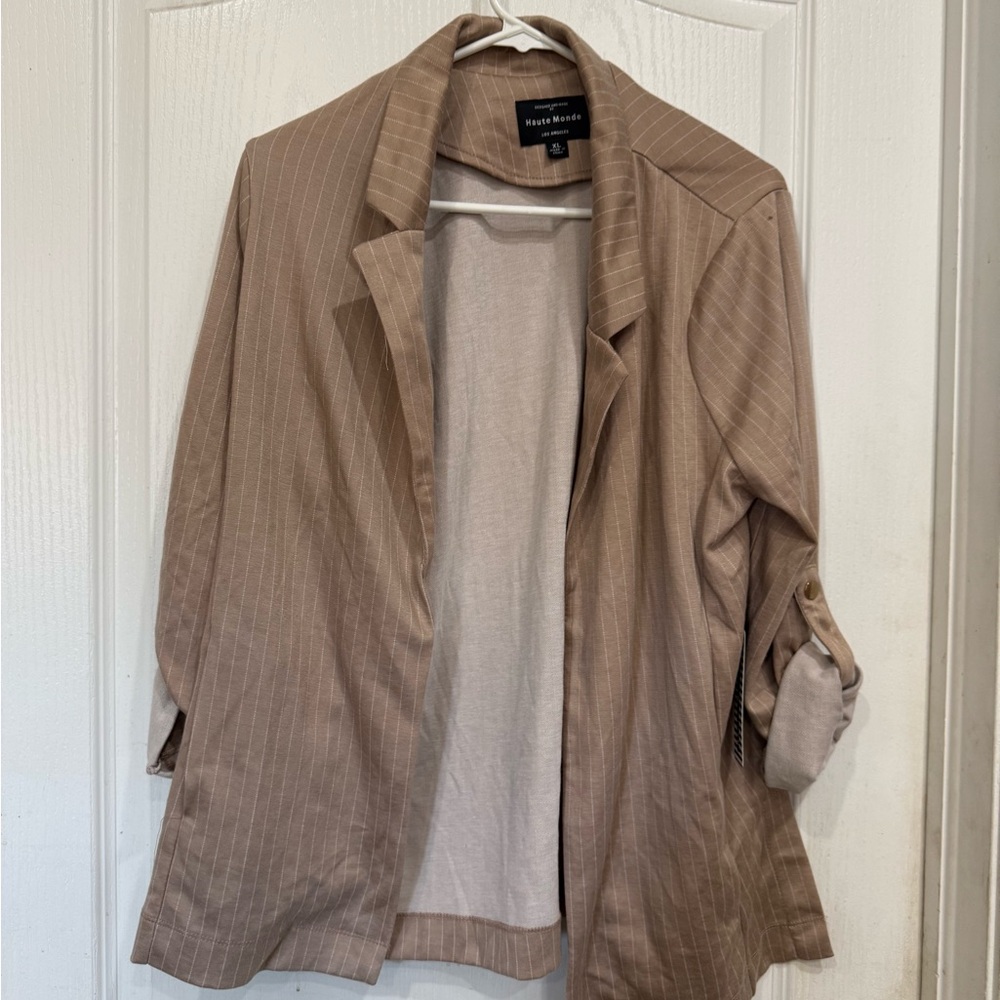 Haute Monde Beige Pinstripe Blazer